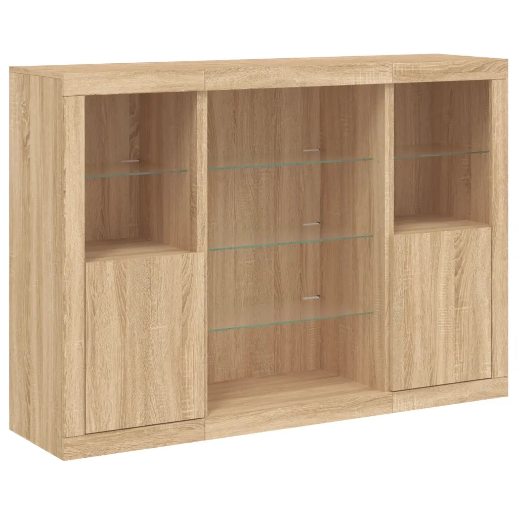 Credenze con Luci LED 3 pz | Madia | Buffet da pranzo | Armadio da pranzo Rovere Sonoma in Legno Multistrato