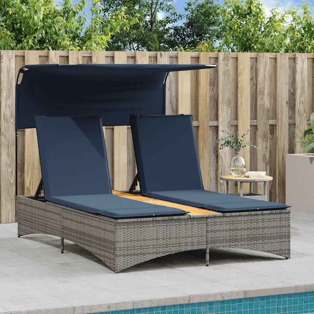 vidaXL Lettino prendisole doppio con baldacchino e cuscini grigio in polyrattan