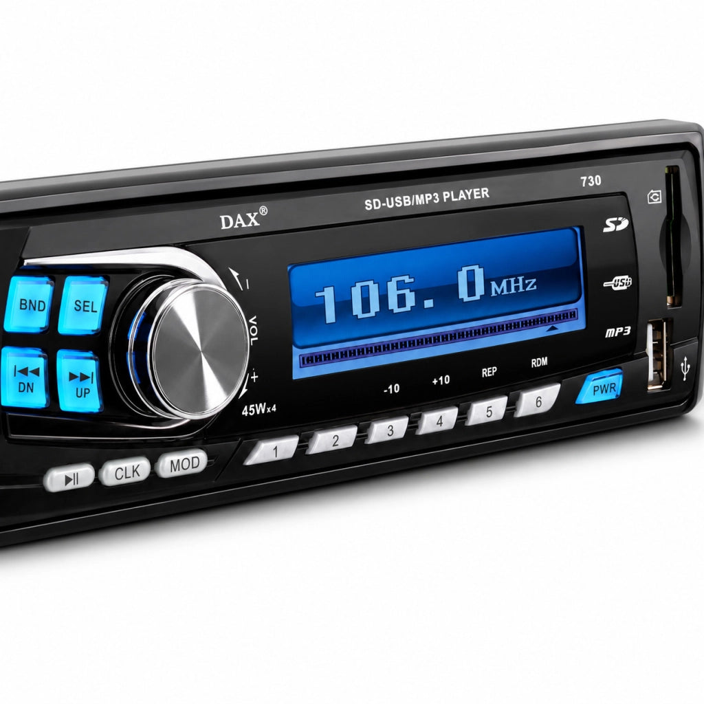 STEREO AUTORADIO AUTO CAMPER RADIO FM MP3 PORTA USB SLOT SD LCD DAX 730 MP