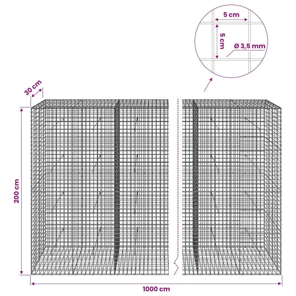 Gabion con Filo da 3,5 mm e Maglia da 5x5 cm 1000x30x200 cm 3462302