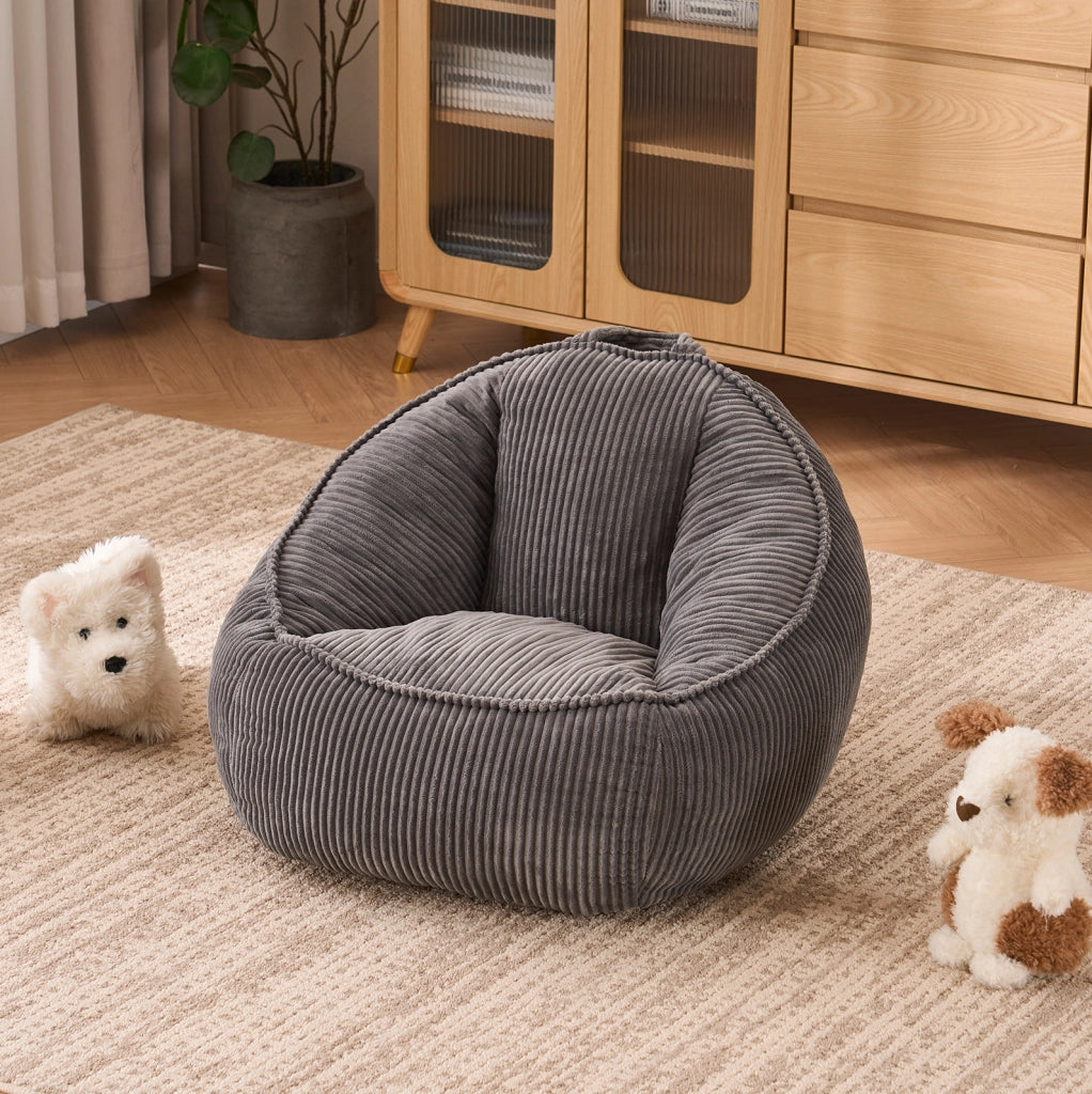 Poltrona sacco per bambini in velluto a coste; forma ergonomica; grigio