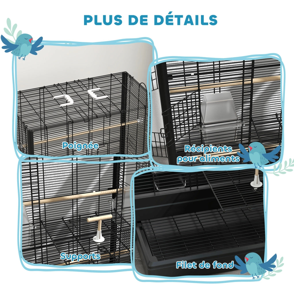 Gabbia per uccelli voliera con porte e posatoi ¨C zephmum ¨C nero 61x36.5x98 cm