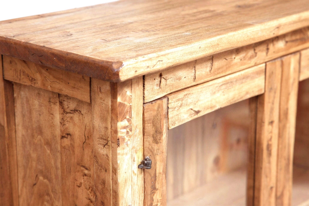 Biscottini Vetrina Credenza Country in legno massello di tiglio finitura naturale L68xPR25xH130 cm. Made in Italy