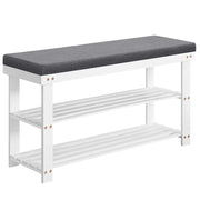 Panca portascarpe 29 x 90 x 49 cm Scarpiera in bambù con 2 ripiani Organizzatore stabile per corridoio Soggiorno Posti a sedere fino a 136 kg Bianco 12_0004134