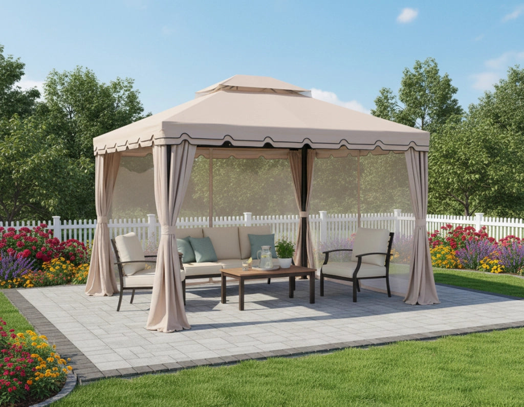 Gazebo da giardino 3×3 con zanzariera - Santiago - Colore: Ecrù - GA13SAPAC-3.3