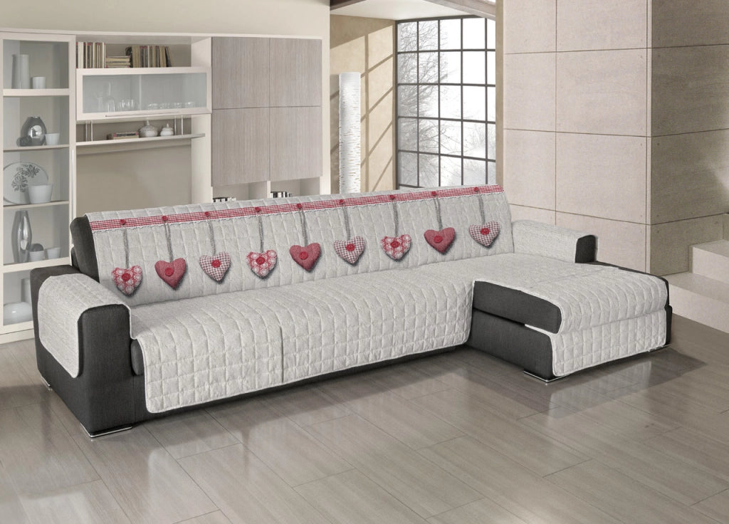 Copridivano Trapuntato Per Divani Con Penisola Disegno Cuore Appeso - 240-245 cm - Rosso