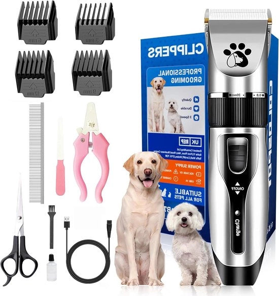 Draadloso Trattore per Cane - Silenzioso - Ricaricabile - Con 4 Lame Guidate - Spazzola di Pulizia - Kit per Unghie