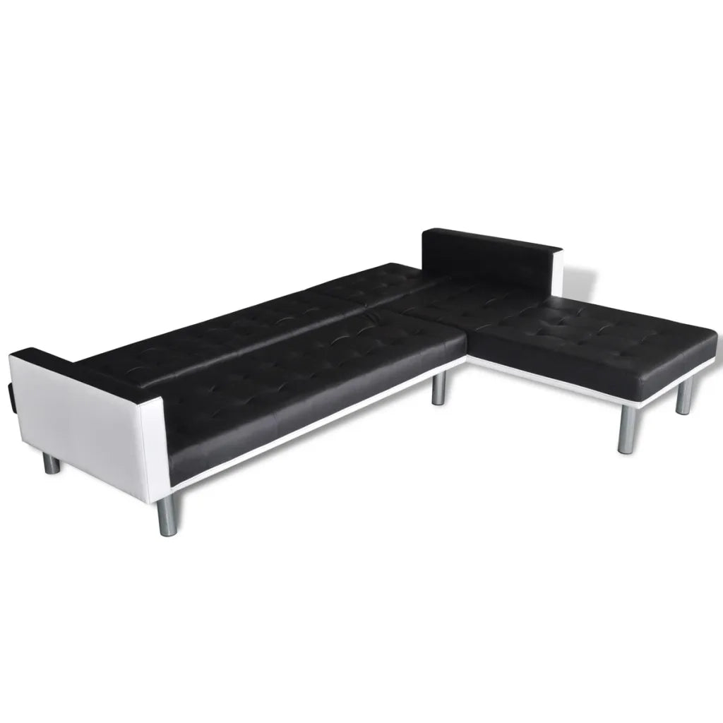 Divano Letto a L in Pelle Artificiale Nera    cod mxl 7606