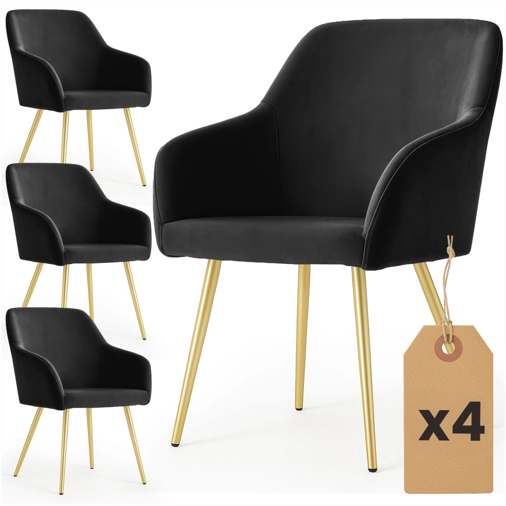 Set di 4 Sedie in velluto liscio ESTELLE Nero gambe oro