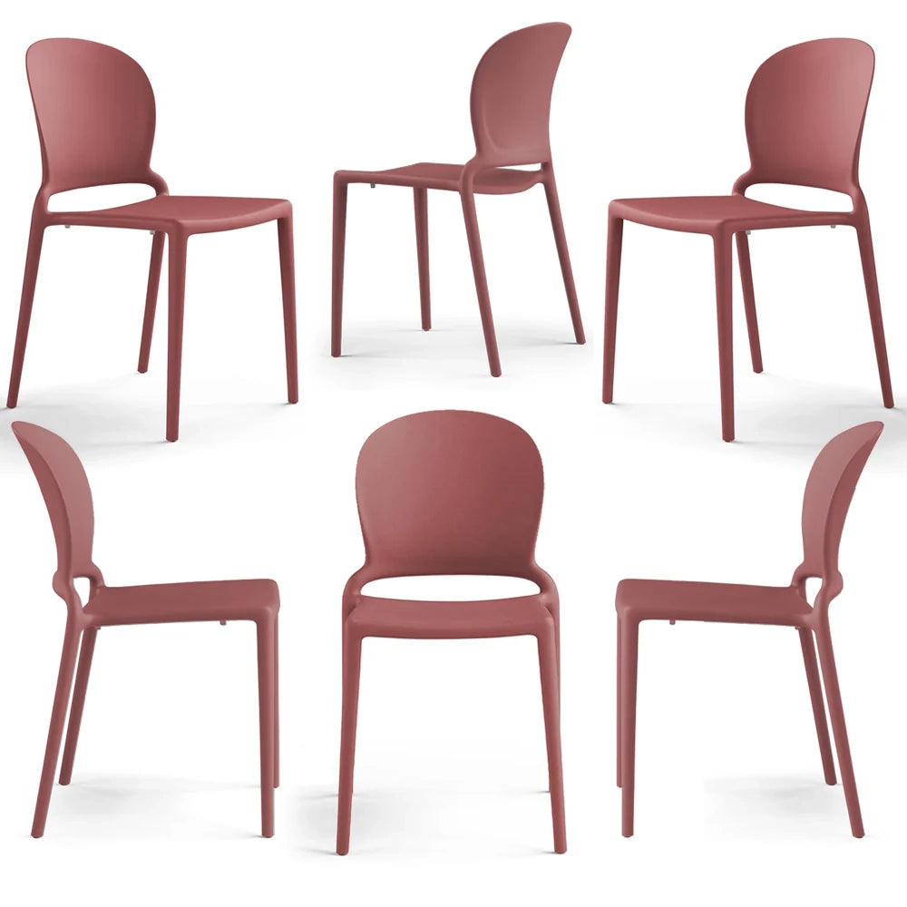 Set 6 sedie in polipropilene JASMINE, impilabile, resistente ai raggi UV, design moderno, ideale per sala da pranzo, cucina, sala d’attesa, bar, ristoranti o giardino colore Mattone