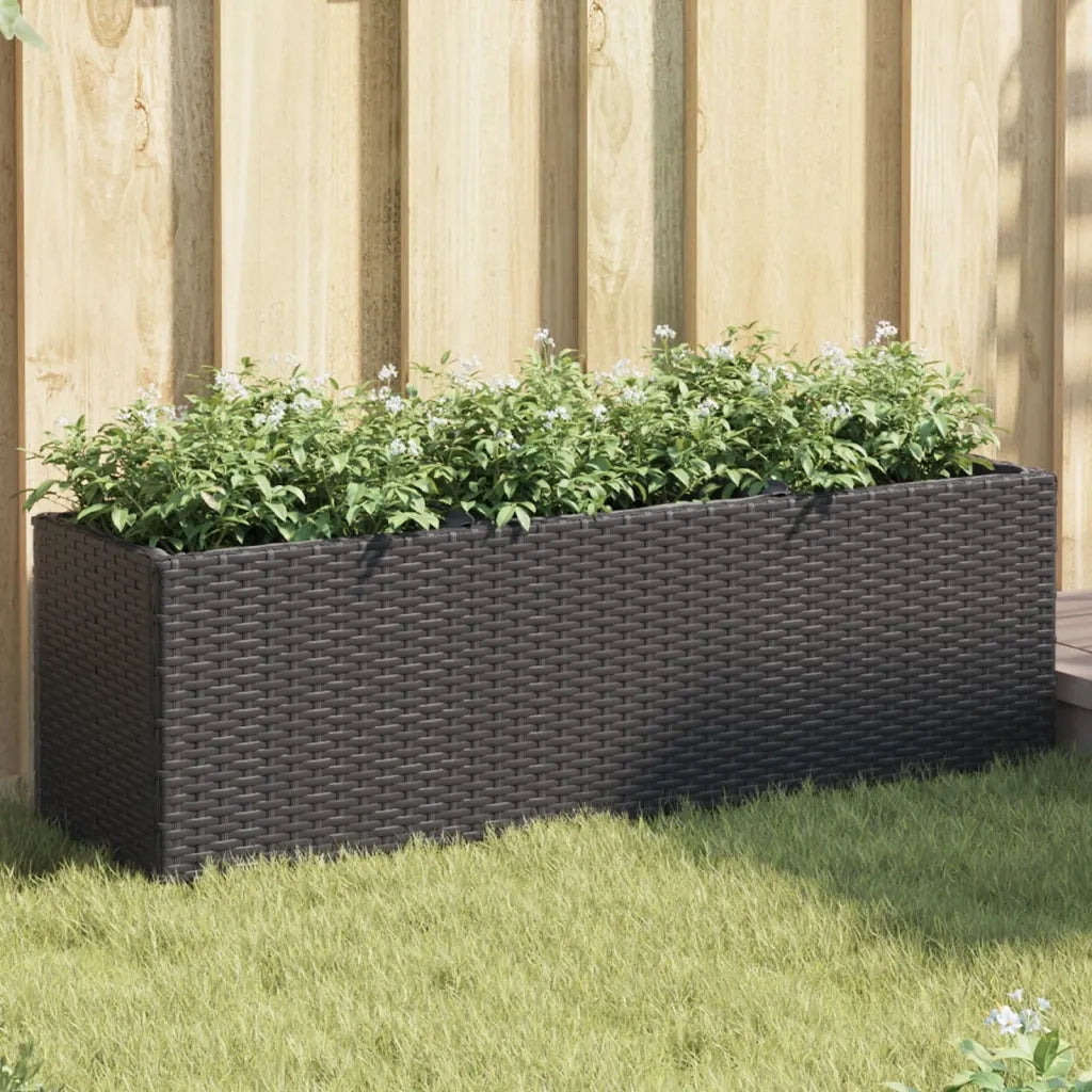 Fioriera | Cassetta per fiori | Vaso da Giardino con 3 Vasi Nera 105x30x32 cm in Polyrattan