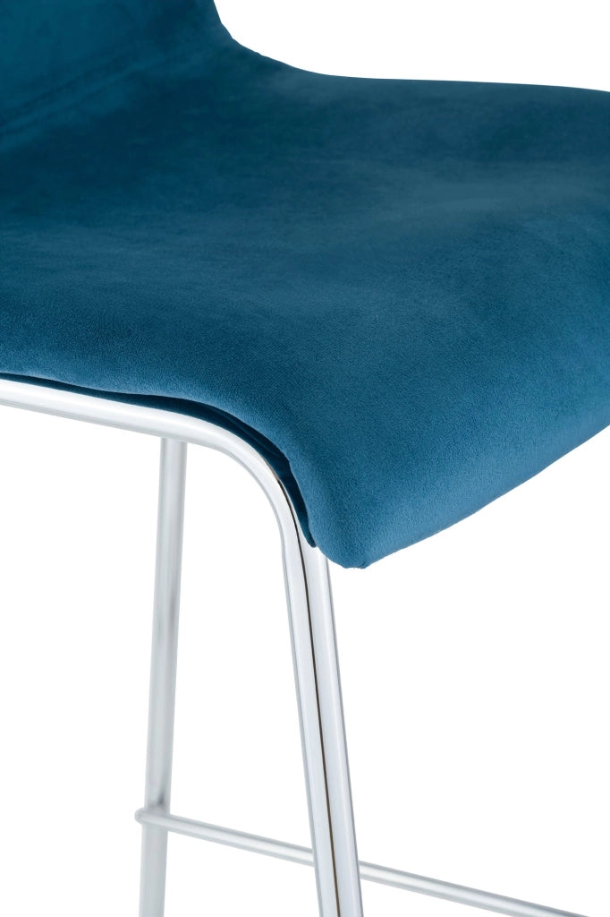 Sgabello Hover Velluto Base a Quattro Gambe Cromata blu
