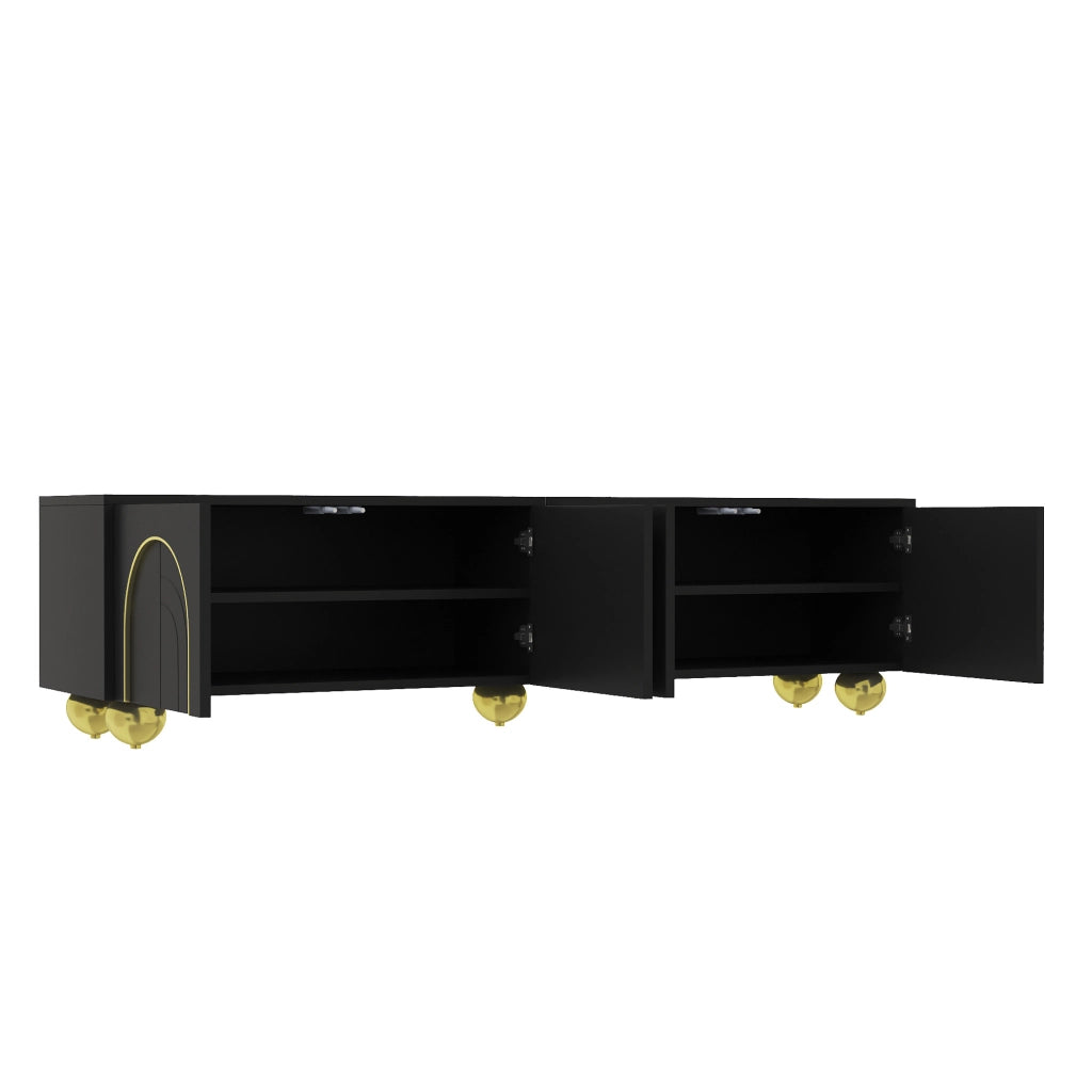 Mobile porta TV con 4 ante push-to-open ripiani interni e cerniere ammortizzate nero e oro 170 × 38 × 44 cm