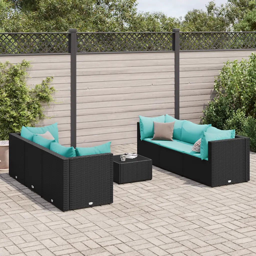 Set Salotto da Giardino con Cuscini 7pz Nero Polyrattan 3308028