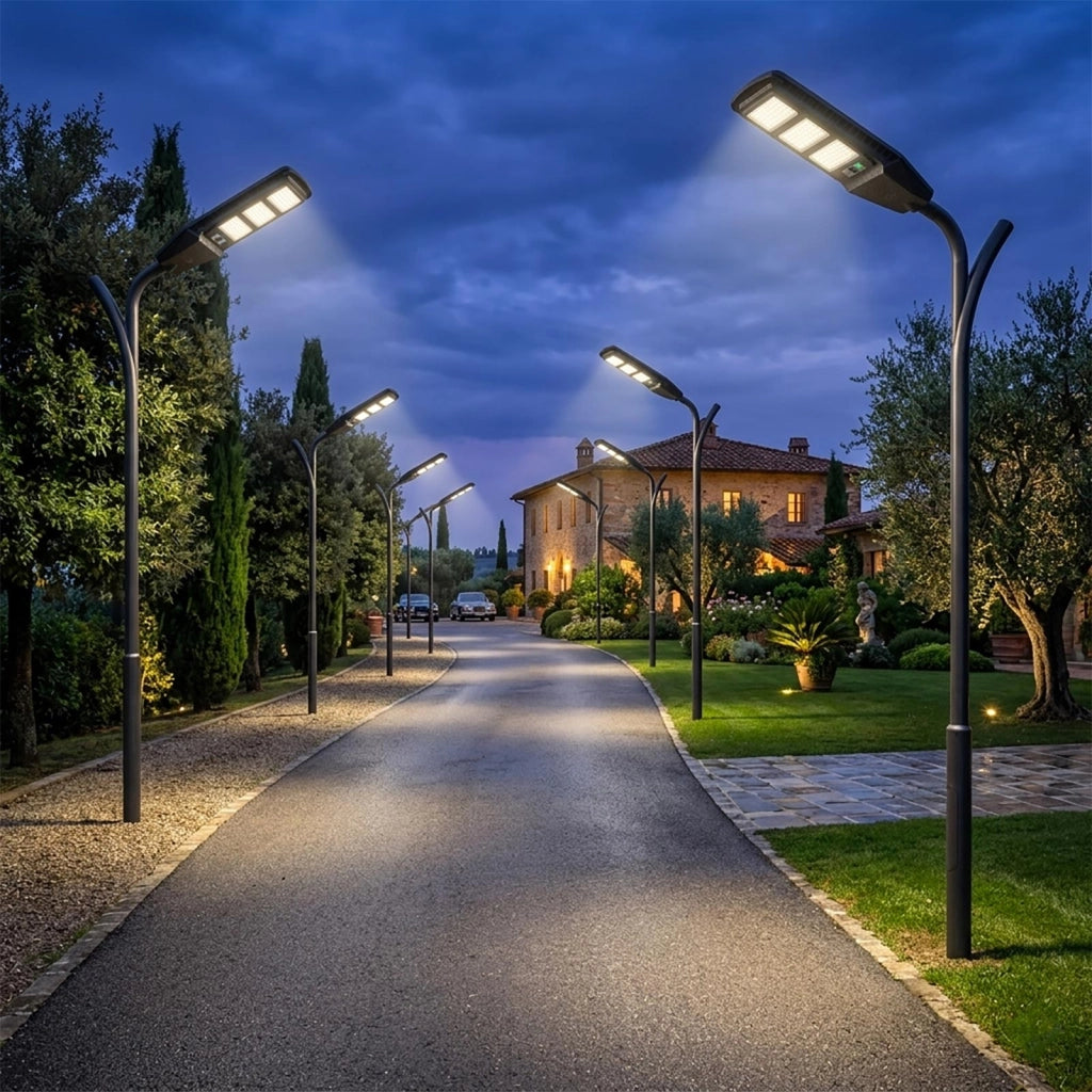 Armatura Stradale Solare LED 180W Sensore Crepuscolare IP65 Pannello Fotovoltaico Luce Sicurezza Viali Giardino Cancello