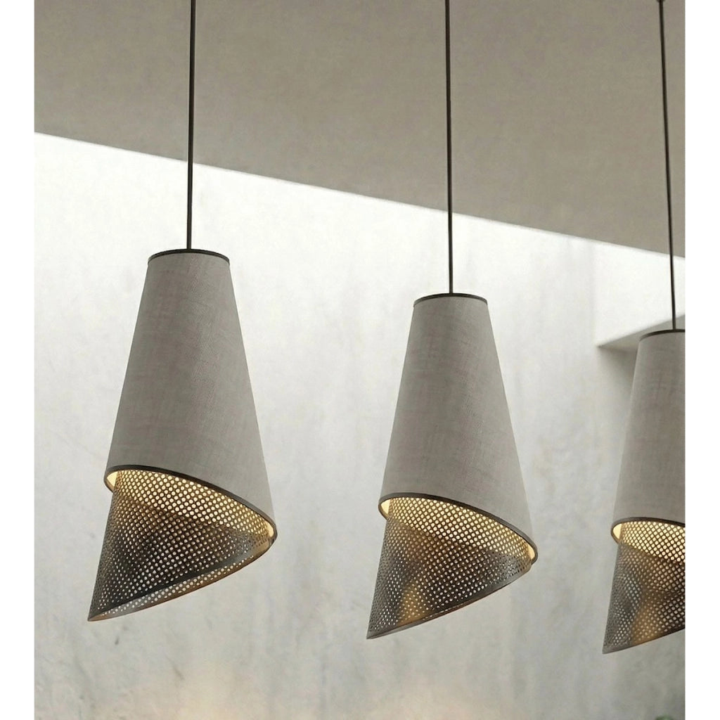 Lampada a sospensione MODA in acciaio e tessuto grigio