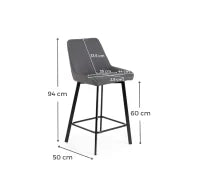 E-STYLO Sgabello da cucina in tessuto grigio scuro con gambe nere, imbottito con poggiapiedi, 50cm X 44cm H. 94cm.