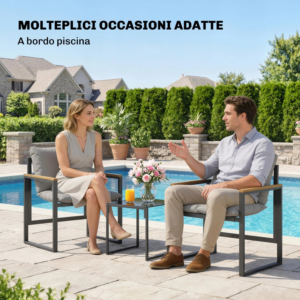 Set Tavolo da Esterno con Sedie per 3 Persone ¨C zephmum ¨C Metallo, Cuscini Spessi, Multicolore