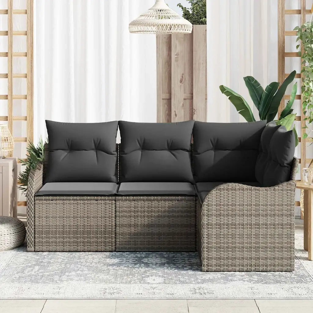 Set Divano da Giardino 4 pz | Set Salotto da Giardino Grigio polyrattan
