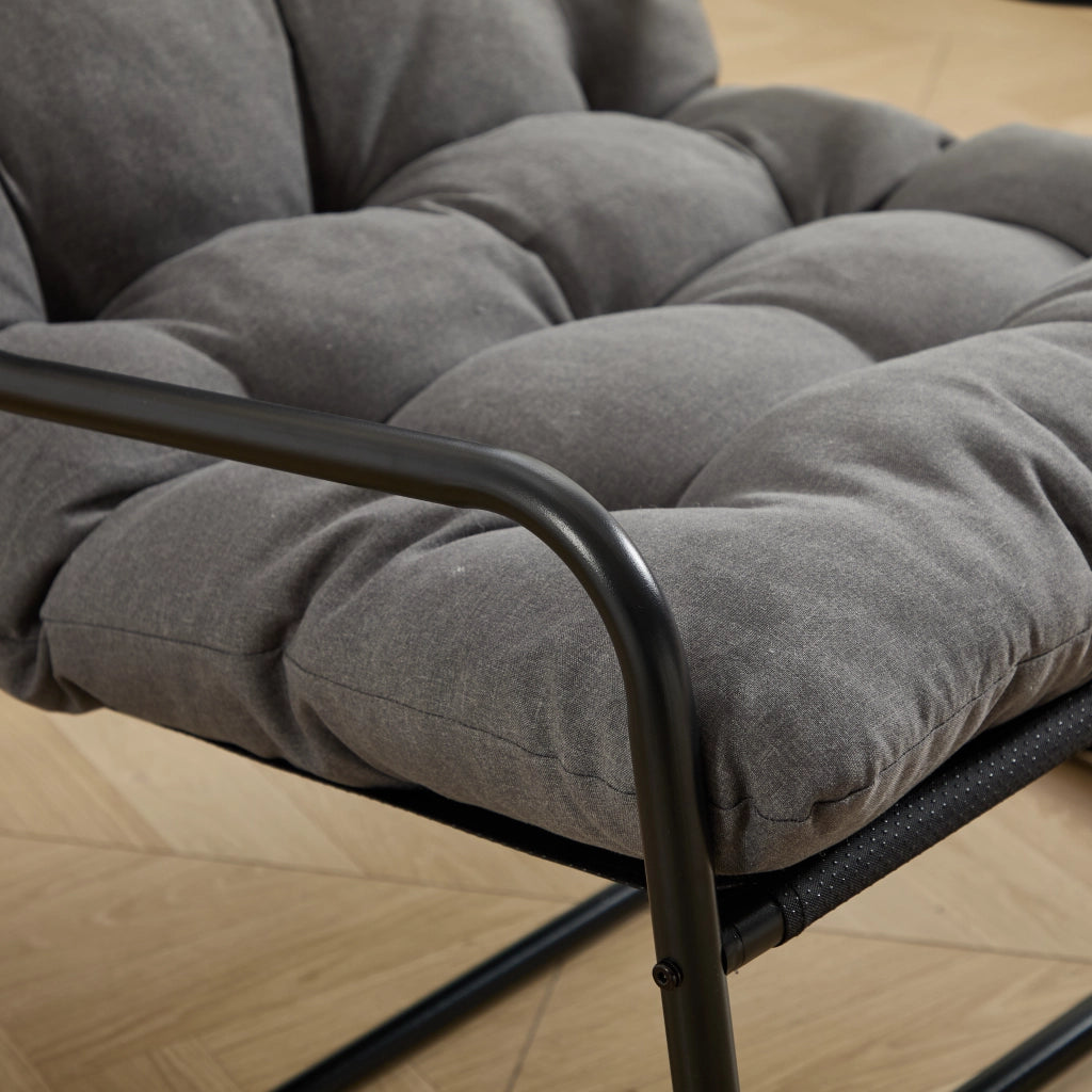 Sedia a Dondolo da Relax con Cuscino Spesso Oscillazione Regolabile Struttura Stabile in Acciaio Grigio 75 x 116 x 82 cm