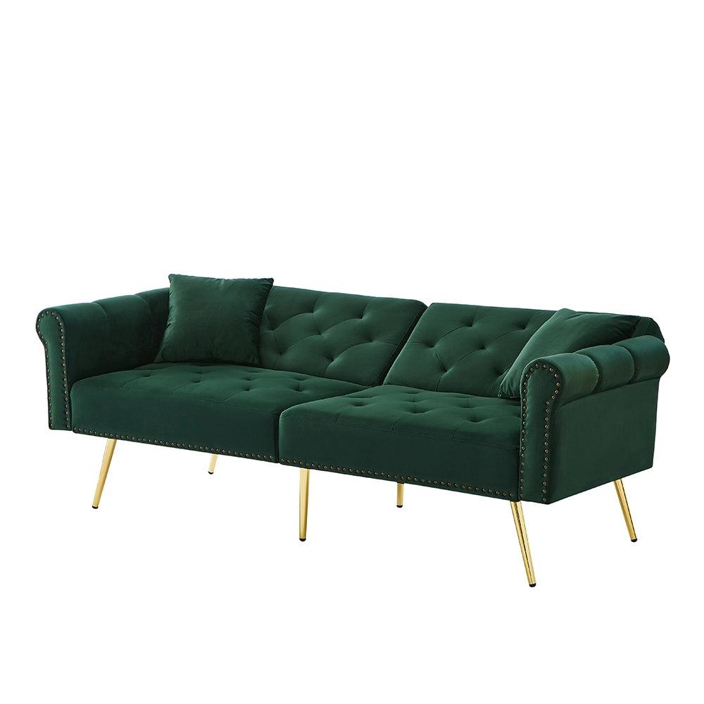 Divano letto 2 posti - Xylo - velluto, piedi oro, 3 posizioni, elegante
