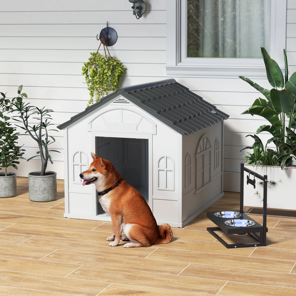 Casetta per Cani in Polipropilene Impermeabile ¨C zephmum ¨C Grigio 84.2x98.2x82 cm