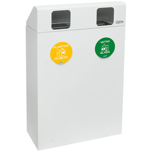 Pattumiera per Raccolta Differenziata 2 Scomparti 120 L 60x30x96 cm in Acciaio Verniciato Bianco