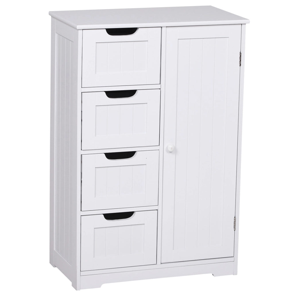 EasyComfort Mobile da Bagno con 4 Cassetti e Armadietto con Ripiano Regolabile a 3 Altezze, Armadietto da Bagno Salvaspazio con Vernice Ecologica, Anti-Ribaltamento in MDF, 56x30x83cm, Bianco