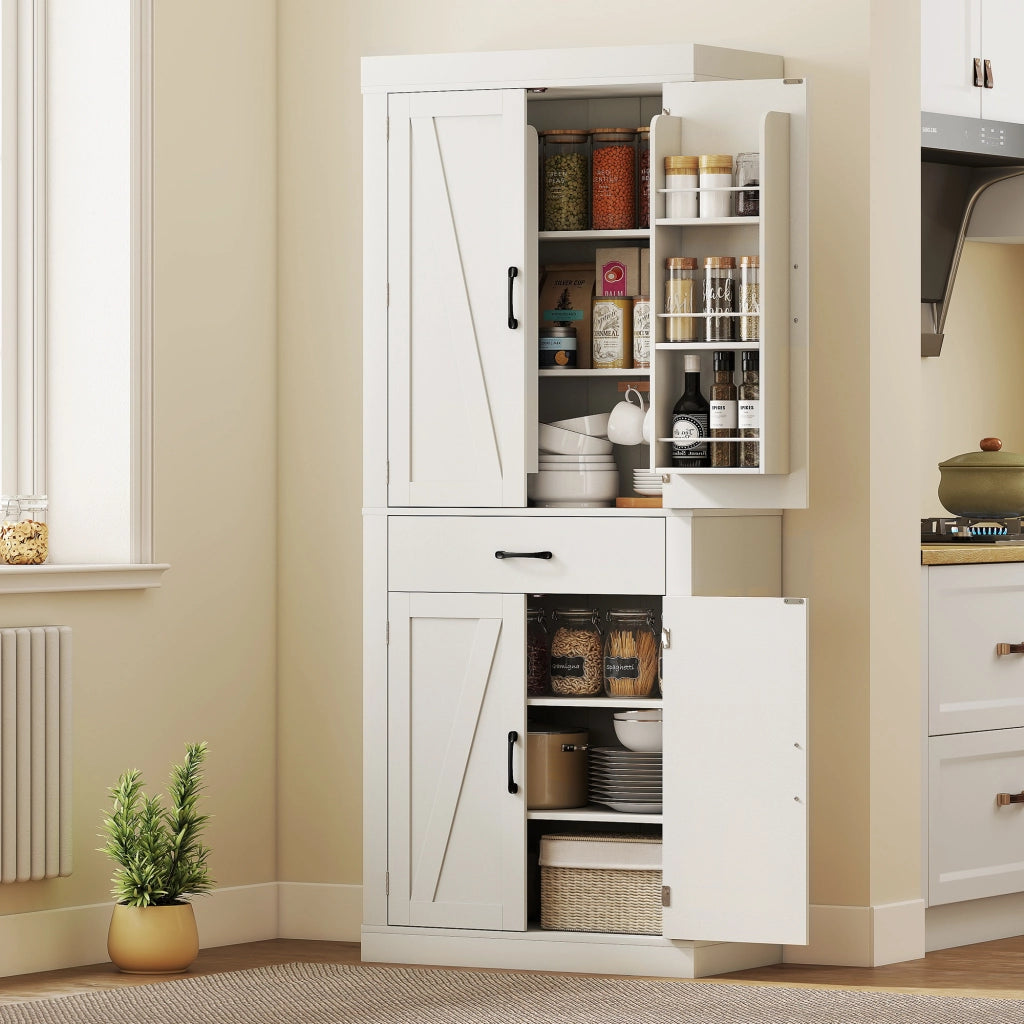 Mobile Cucina Country ¨C Xylo ¨C 2 ante, 6 ripiani, cassetto, legno bianco 76x39.5x183.5 cm