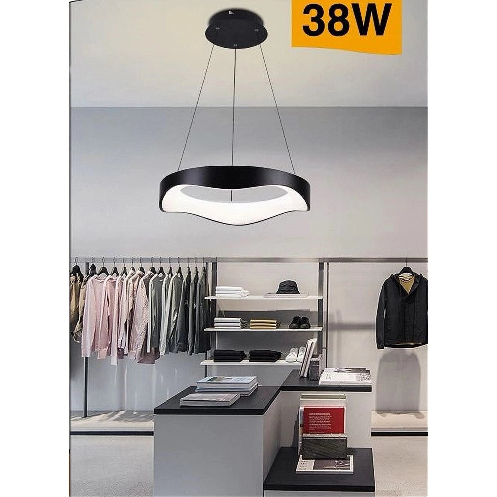 Trade Shop - Lampadario A Sospensione Led Onda 38w Ultra Moderna 3 Colorazioni Di Luce A67-3c - Nero
