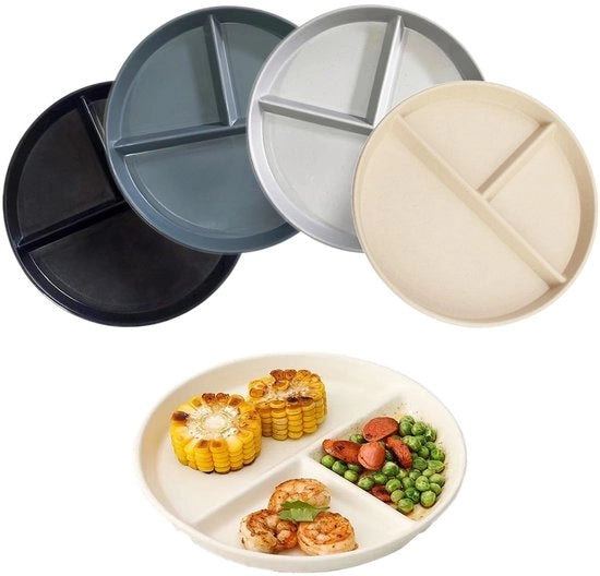 Piatti da pranzo in acciaio inossidabile da 23 cm con 3 compartimenti, resistente al microonde e lavastoviglie, piatti per bambini, piatti per famiglia separati (nero + grigio)