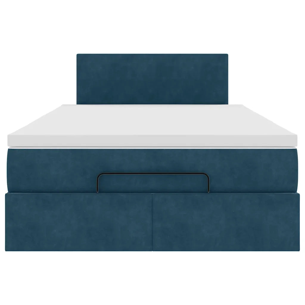 Struttura Letto Pouf con Materasso Blu Scuro 120x200 cm Velluto