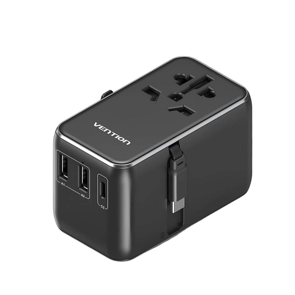 Adattatore da Viaggio Universale 3 Porte USB con Cavo USB-C Tecnologia GaN Nero VENTION