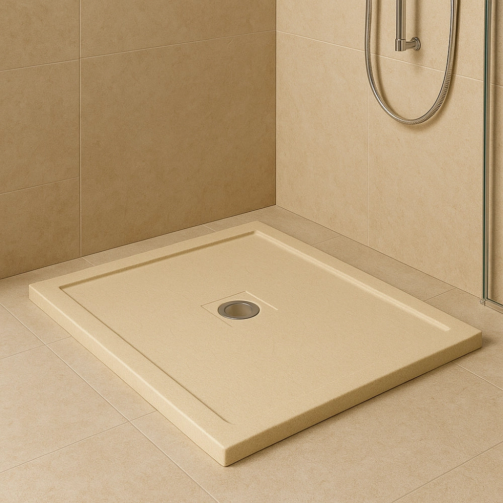 Piatto doccia cemento effetto pietra 80 x 100 cm spessore 4,8 cm antiscivolo *** colore- beige, confezione 1