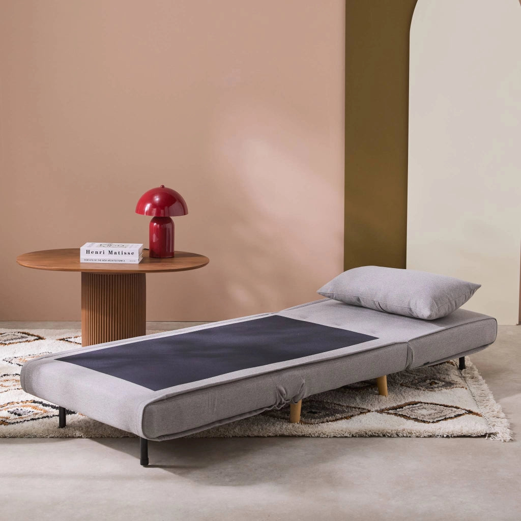 Poltrona letto convertibile tessuto con piedi in legno 1 posto, grigio