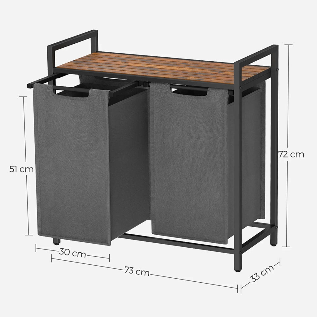 Cesto portabiancheria con 3 scomparti e 1 ripiano rimovibile per sacchetti capacità 38 l per sacchetto per bagno/lavanderia grigio 12_0006762