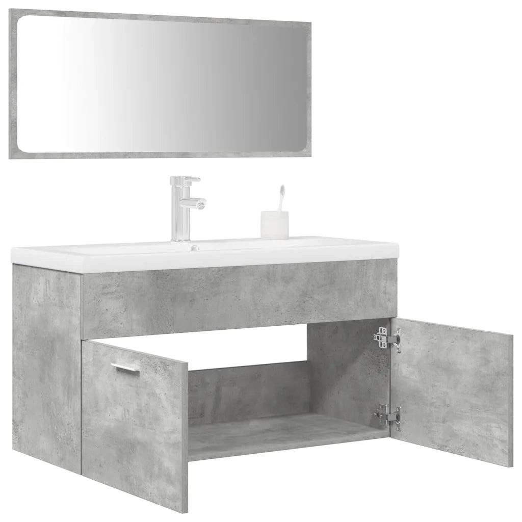 Set Mobili da Bagno 3 pz Grigio Cemento in Legno Multistrato 3324894
