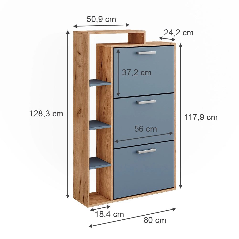 Vicco Appendiabiti Goldkraft rovere/blu 80 x 128.3 cm con 3 scomparti