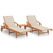 Lettino Prendisole 2pz con Tavolo e Cuscini Massello d'Acacia cod mxl 72081