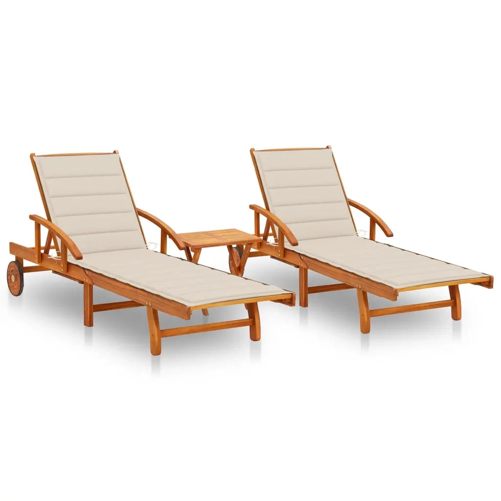 Lettino Prendisole 2pz con Tavolo e Cuscini Massello d'Acacia cod mxl 72081