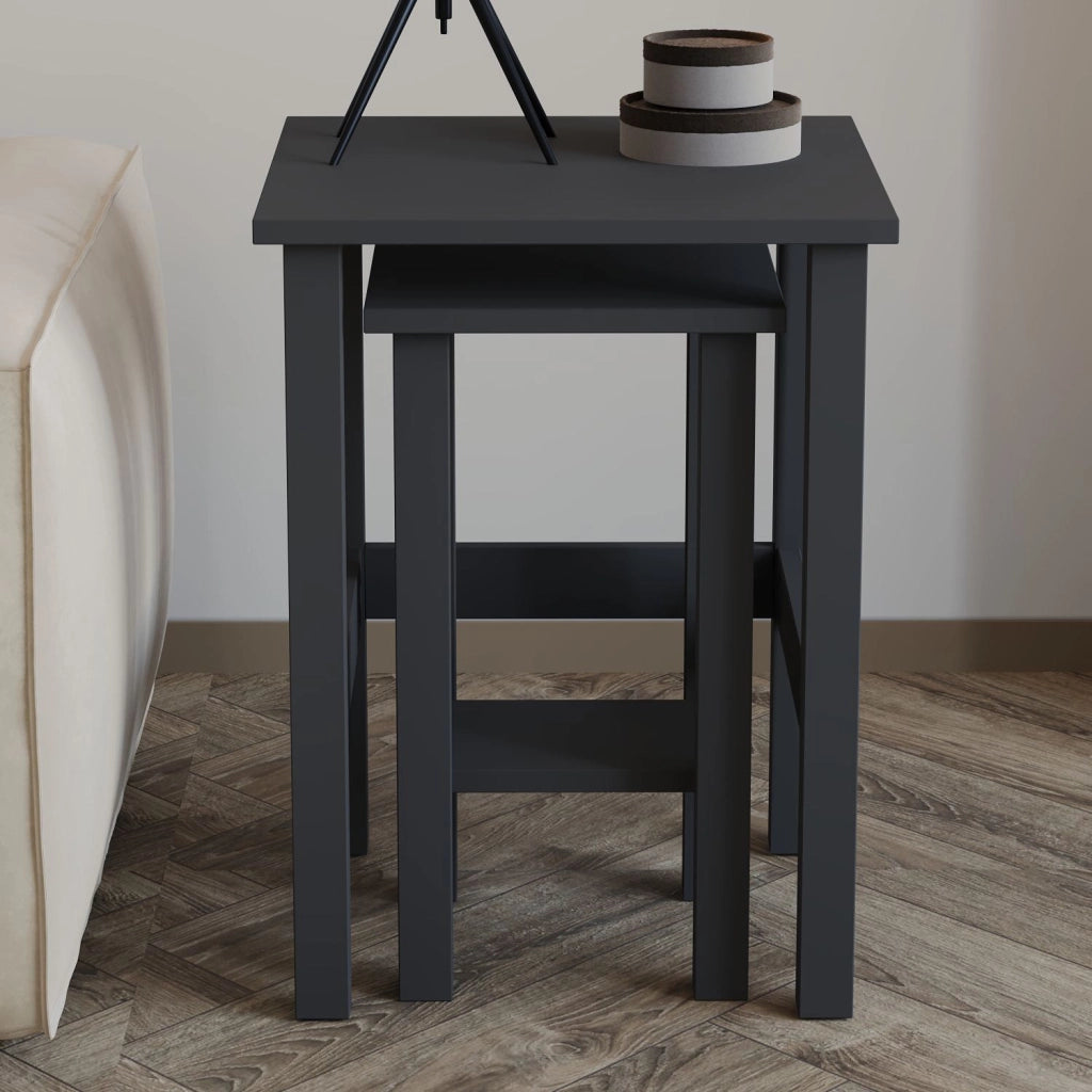 Set di 2 tavolini in legno "Gina 2" - 45 x 45 x 60 cm - Grigio antracite