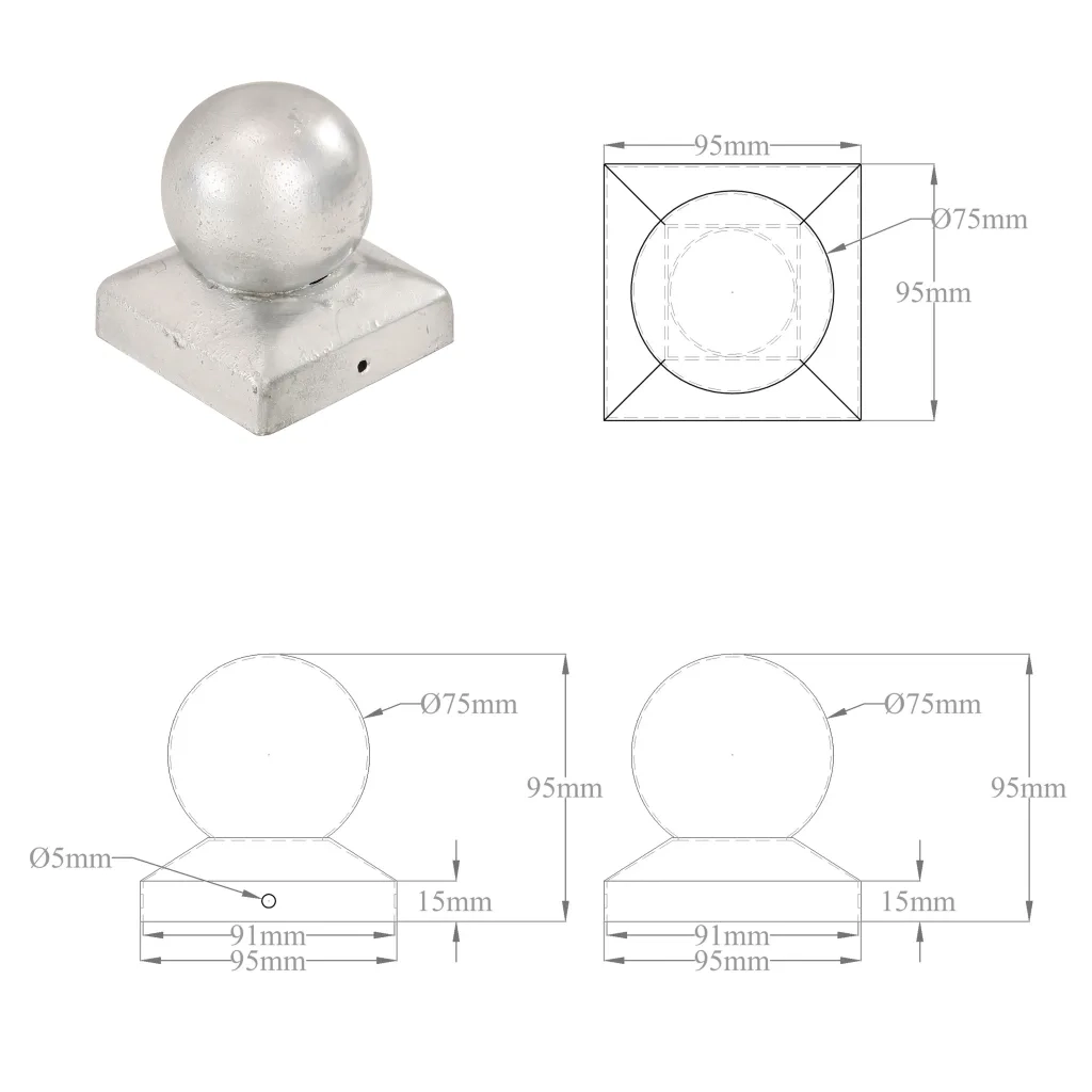 Tappi per Pali 6 pz Estremità a Globo Metallo Zincato 91x91 mm 145499