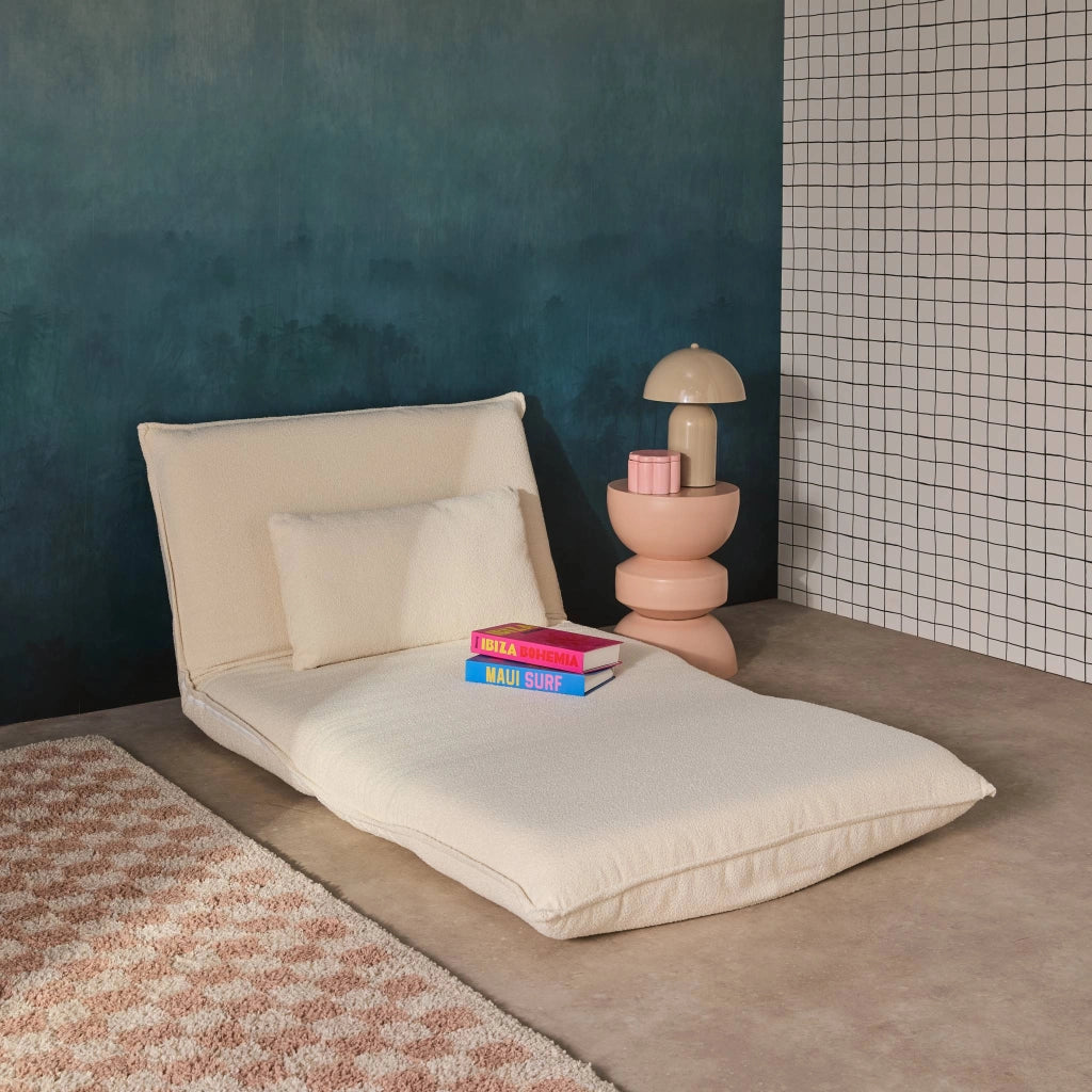 Poltrona letto trasformabile 1 posto bouclé testurizzato, bianco