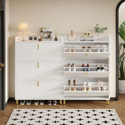 Scarpiera con ripiani regolabili e piano superiore divisorio, per ingresso, in MDF bianco, 80 × 23 × 123,5 cm