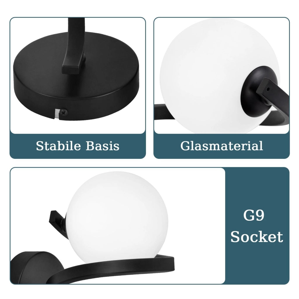 ZMH Applique da parete per bagno sfera in vetro G9 nera monocappa bianca per interni