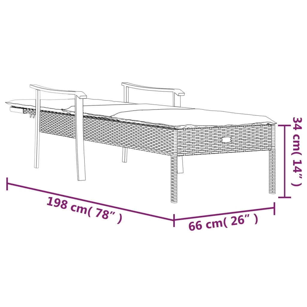 Lettino Prendisole | Sdraio da giardino | Lettino da sole con Cuscino Grigio in Polyrattan