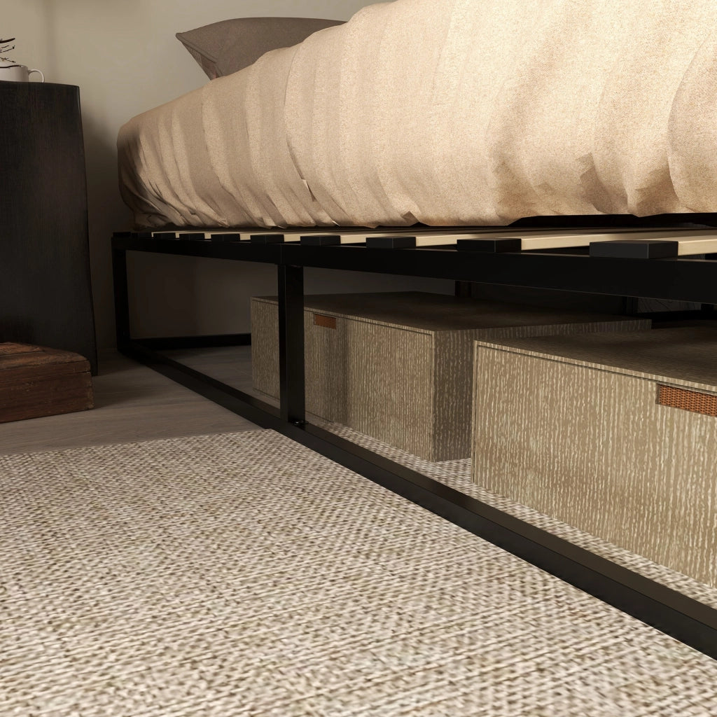 Letto Matrimoniale in Acciaio con Rete a Doghe in Legno ¨C Zephmum ¨C Nero 180x200x25 cm