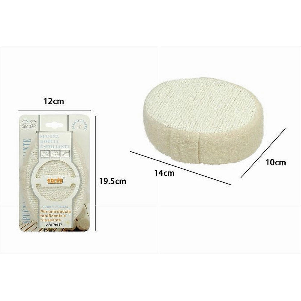 Trade Shop - Spugna Doccia Da Bagno Esfoliante Scrub Pelle Corpo Ovale Con Fascia Beige 79657 -