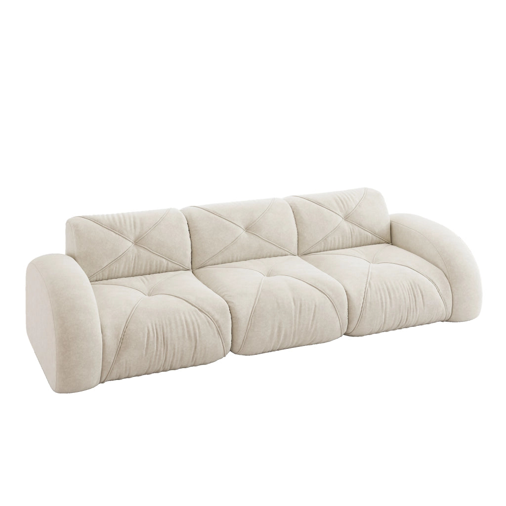Divano 3 Posti Modulare ¨C MINIMAL ¨C Tessuto Chenille Bianco, Senza Montaggio