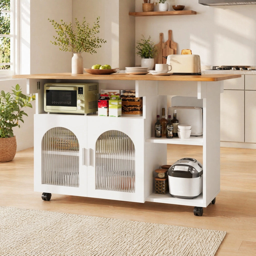 ISOLA CUCINA Pieghevole 120x30/70x79,5 cm MDF e Vetro Bianco